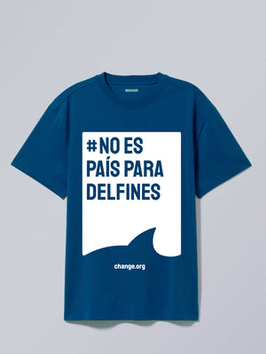 Dolphin Fin White on Blue Activist T-Shirt (Spanish)