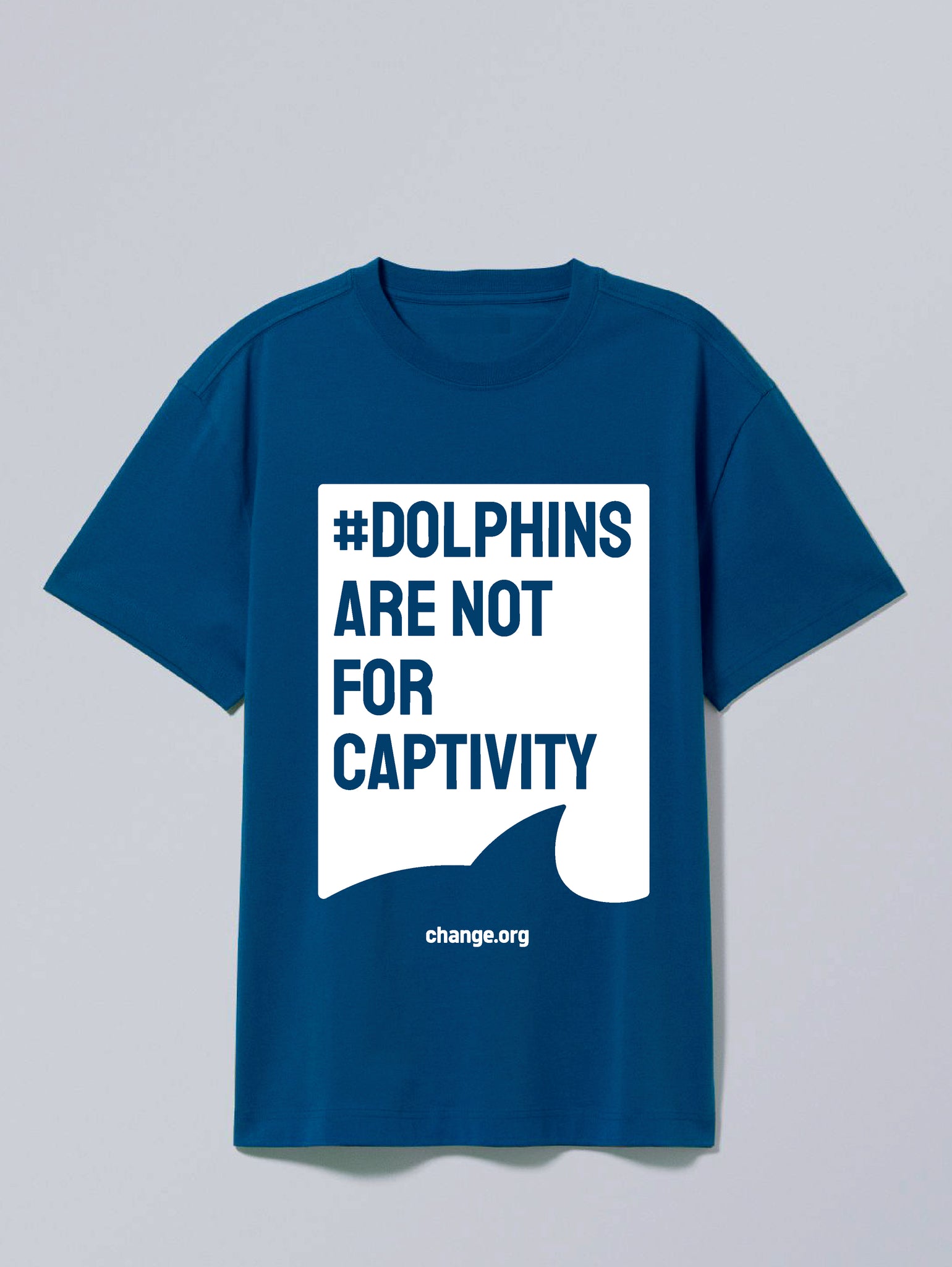 Dolphin Fin White on Blue Activist T-Shirt (English)