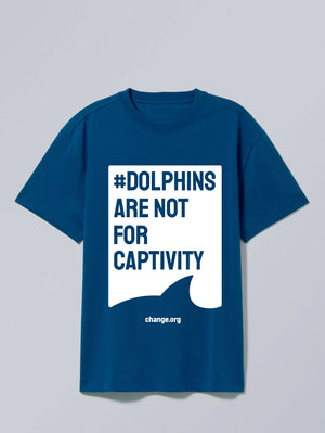 Dolphin Fin White on Blue Activist T-Shirt (English)