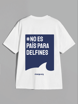 Dolphin Fin Blue on White Activist T-Shirt (Spanish)