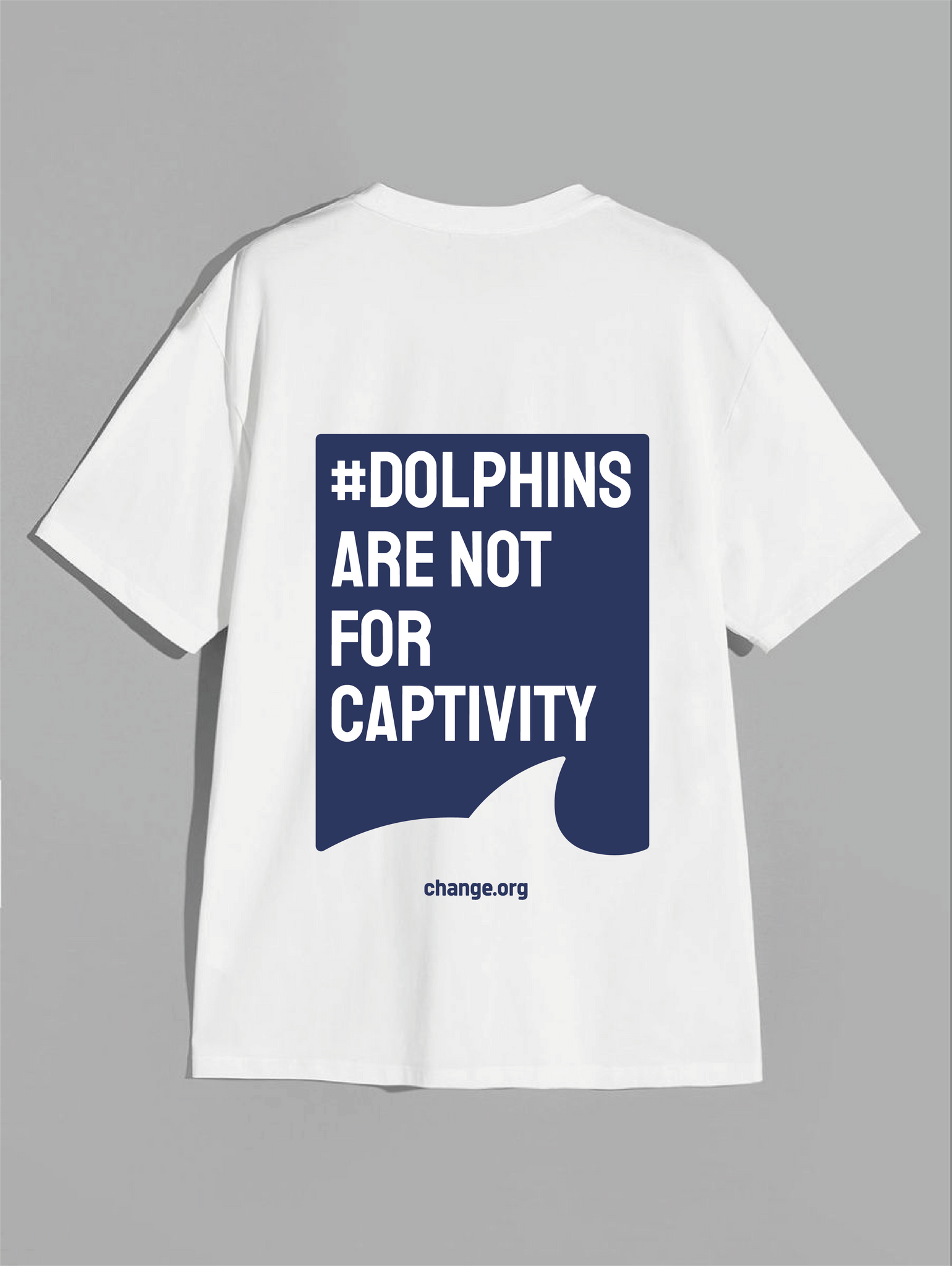 Dolphin Fin Blue on White Activist T-Shirt (English)